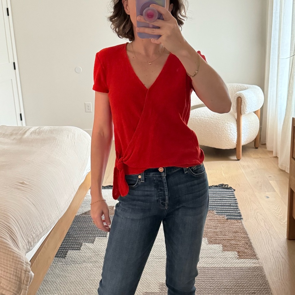 Madewell red wrap top XS